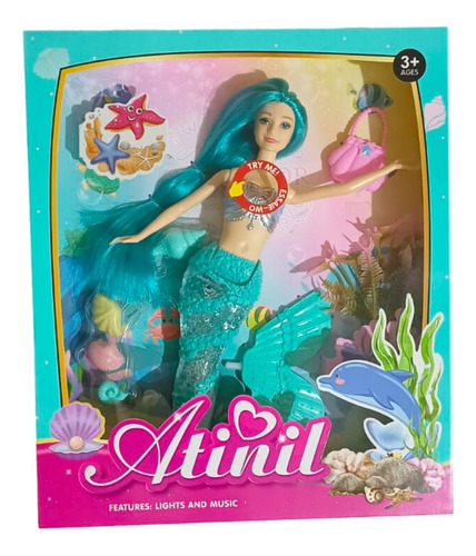 Muñeca De Sirena Con Luz Y Accesorios De 38cm Con Caja