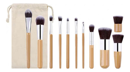 Set 11 Brochas De Bambu Para Maquillaje Profesional Suaves