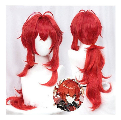 Peluca De Cosplay Impact Diluc Para Halloween, Pelo Rojo