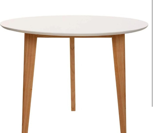 Mesa De Comedor Nordica Redonda Blanco Marrón Claro
