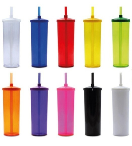 20 Vasos Trago Largo Colores Sólidos Y Translúcidos C/ Tapa 