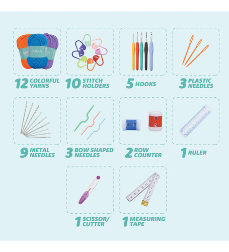 Kit De Ganchillo Mira Handcrafts Essentials Con 12 Hilos Acr