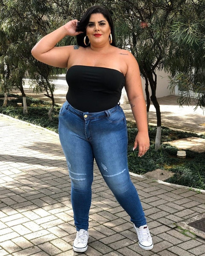 Imagem 3 de 3 de Calça Jeans Plus Size Moda Feminina Lycra Azul Atá 54 Mc