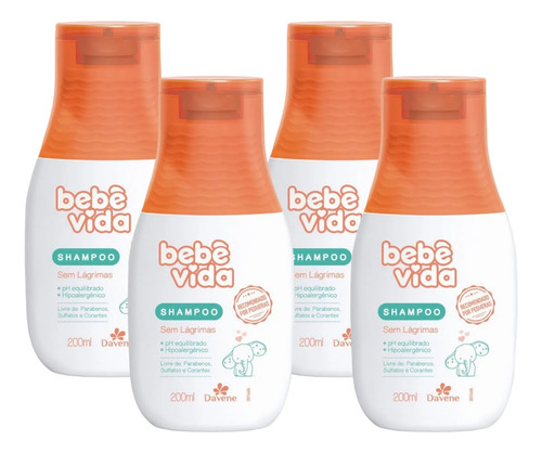  4un Shampoo Hipoalergernico Bebe Vida 200ml Davene