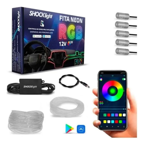 Fita Led Neon Rgb Interior Automotiva Shock Light 6 Metros
