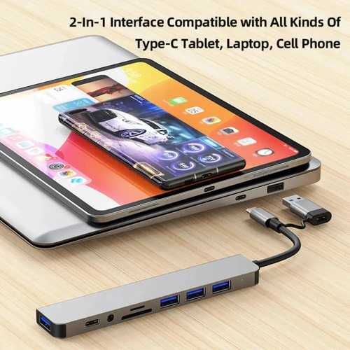 Hub Adaptador Usb Tipo C 8 En 2 Para Mac Macbook Windows