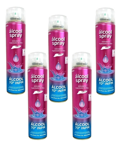 Álcool Em Spray 70% Aerossol 360ml 5 Unidades