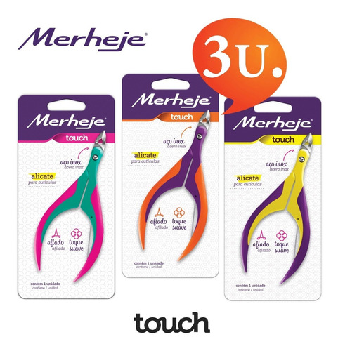 Kit 3 Alicates De Cutícula Merheje Touch- Manicuria- Premium