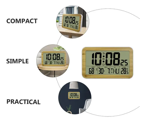Reloj Despertador De Pared Digital Con Madera Granulada, Mut