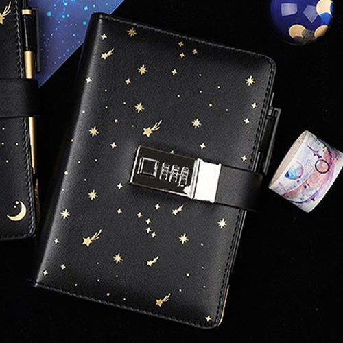 Cuaderno Estrellado, Tapa Dura, Piel, Contraseña, Diario