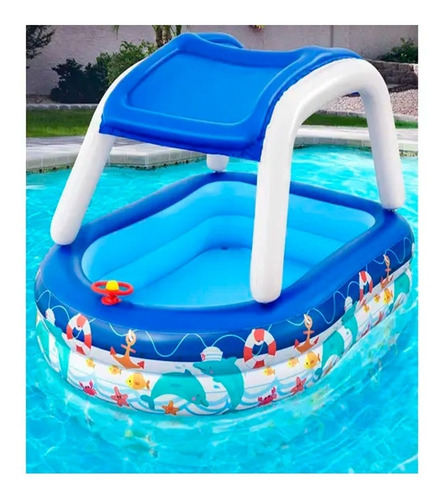 Imagen 4 de 7 de Alberca Inflable Infantil En Forma De Lancha/bote Con Techo