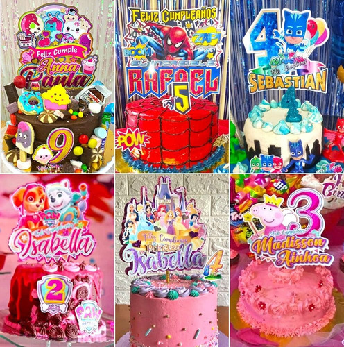 Imagen 2 de 10 de Topper Tortas Y 20 Minitoppers Cupcake Fiesta Cumpleaños