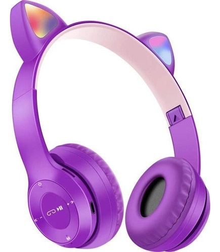 Misik - Audifonos Bluetooth Orejas De Gato Led Manos Libres Violeta