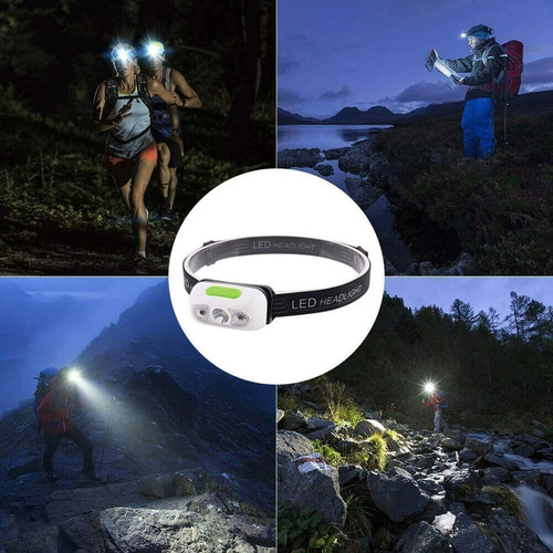 Imagen 5 de 10 de Set X 2 Linterna Minero Vincha Luz Led Sensor Recargable Usb