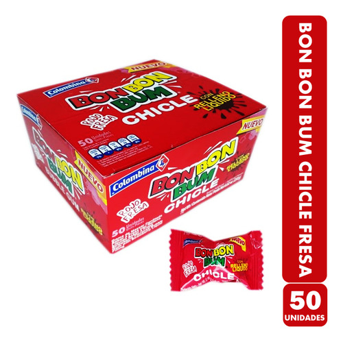 Chicle De Bon Bon Bum Rojo - Sabor Fresa (caja Con 50 Un)