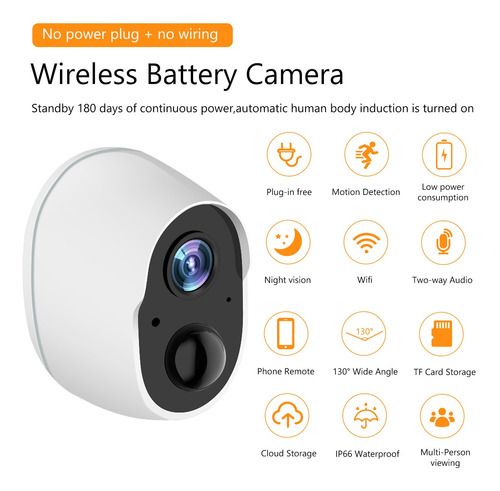 Imagen 2 de 8 de Batería Recargable Cámara De Seguridad 2.4g Wifi Inalámbrico