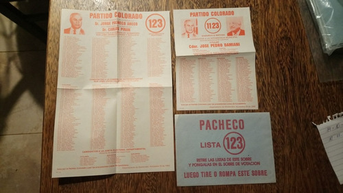 Listas 123 Y 1123 Partido Colorado Elección 1984 Pacheco