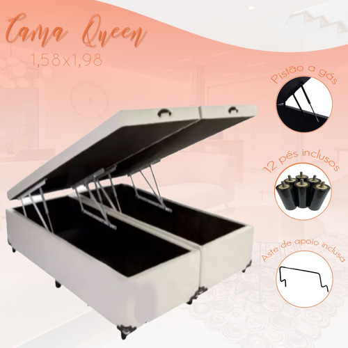 Cama Box Bau Queen Size Blindada Reforçada Branca Corino