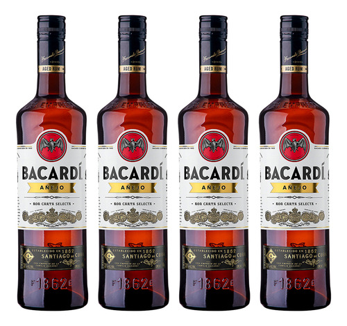 Pack De 4 Ron Bacardi Añejo 750 Ml