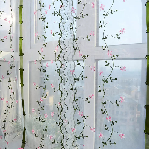 Cortinas Romanas De Tul Bordadas, Ventanas Florales.