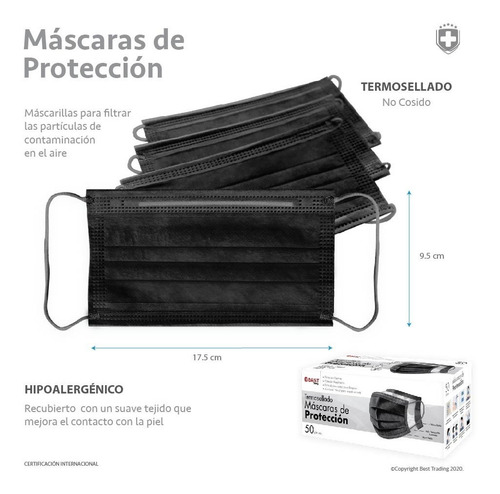 Cubrebocas Tapabocas Termosellado Negro 200 Piezas Plisado