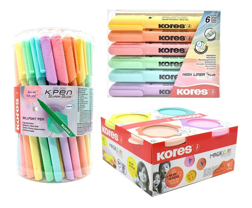 Kit Pastel Plus Kores: Bolígrafos, Resaltadores Y Magik Clay