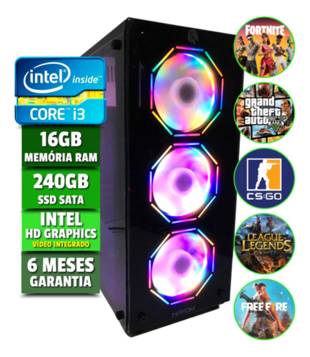 Pc Cpu Gamer Intel Core I3 Fonte 500w Memoria 16gb Ssd 240gb