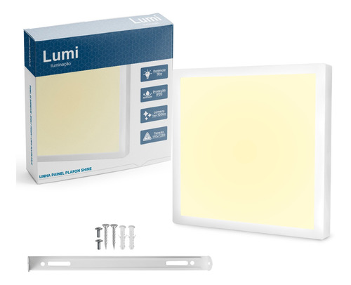 Kit 6 Painel Plafon Super Led 18w Luminario Sobrepor Quadrado Bivolt Branco Neutro Lumi 1ª Linha 