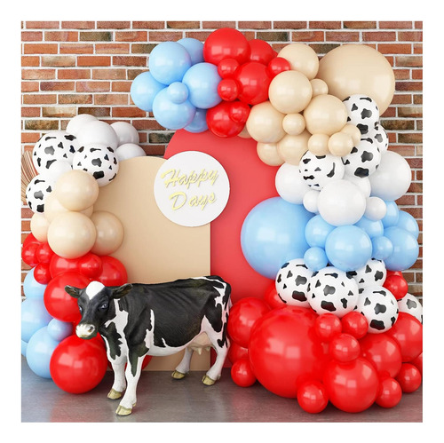 Kit De Arco De Globos Isndare Granja Rojo Azul Blanco 40