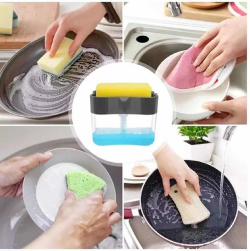 Imagen 5 de 6 de Caja Dispensadora De Jabón Líquido + Esponja Cocina Lavaloza