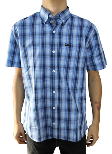 Camisa Country Masculina Wrangler Manga Longa Xadrez Azul