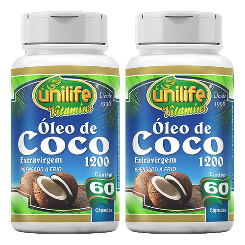 2x Óleo De Coco - 60 Cápsulas 1200mg - Unilife Vitamins