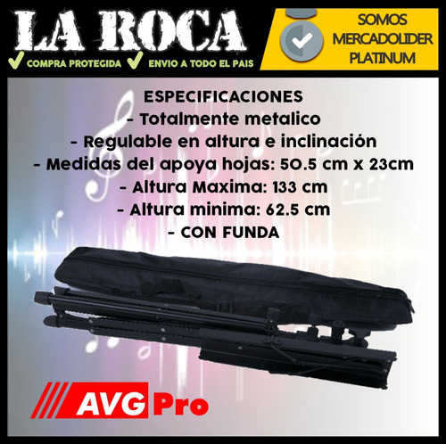 Imagen 4 de 10 de Atril Con Funda Plegable Para Partituras Metalico La Roca