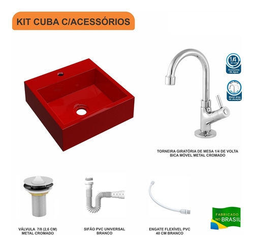 Cuba Q395 C/torneira+válvula 7/8+sifão+flexível Cor Vermelho