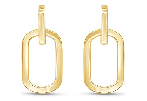 Pendientes De Doble Cadena Bañados En Oro De 14k