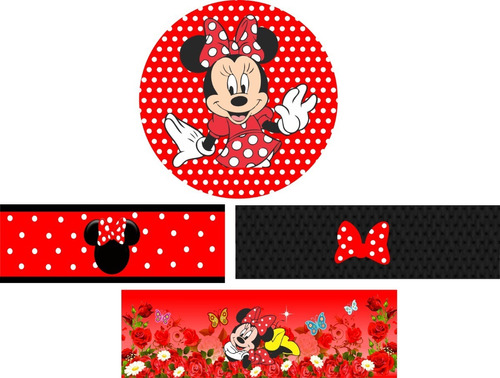 3 Capas De Cilindro + Painel Redondo Minnie Vermelha 1,8x1,8