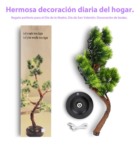 Lámpara Mesa Árbol Bonsái Artificial Decorativa Con Luz Usb