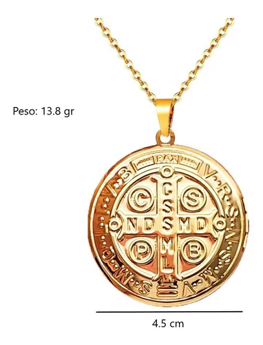 Collar Medalla San Benito Relicario Acero Unisex + Estuche