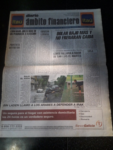 Tapa Diario Ambito Financiero 12 2 2003 Lavagna Economía 