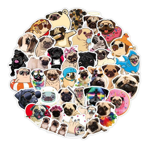 Pug 50 Calcomanias Stickers Perros De Pvc Vs Agua Animales