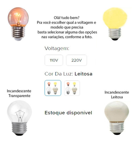Kit 5 Lâmpadas Bolinha Incandescente 15w E-27 Cor Da Luz Leitosa Voltagem