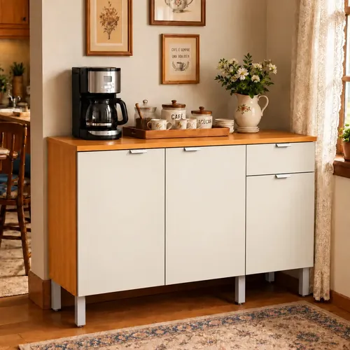 Balcão de Cozinha Vida Inova Magazine com Tampo, 3 Portas e 1 Gaveta Moderno Freijó e Off White