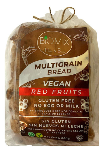 Pan multicereal con frutos rojos certificado sin gluten vegano sin lácteos ni huevo 860g