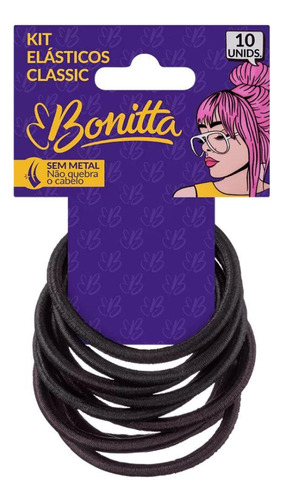 Kit 10 Elásticos De Cabelo Classic Sem Metal Bonitta - Preto