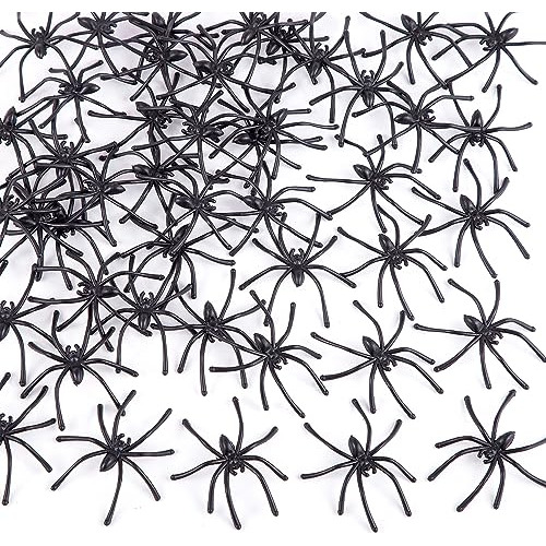 120 Pieces Halloween Realistic Plastic Spiders Black Sm...