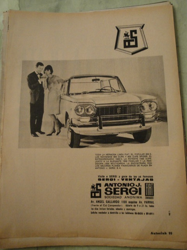 Publicidad Fiat 1500 Gran Clase Año 1965 Hoja Sola