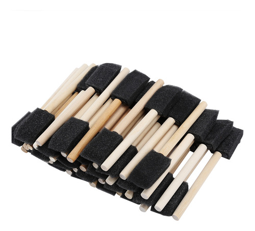 50 Brochas De Espuma, Esponja Negra, Mango De Madera