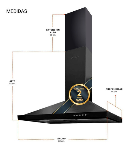 Campanas Extractoras Negra 60cm Luz Led Filtro Lavable - Ltc
