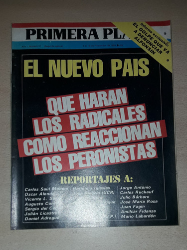 Revista Primera Plana N°27 Noviembre De 1983