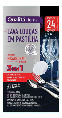 Lava-louças Pastilha Máquina 3 Em 1 Qualitá Home 216g 24un